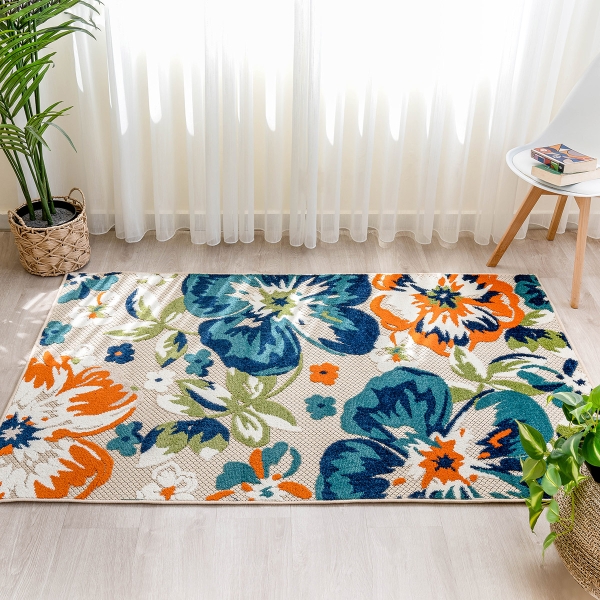 Madagascar Pansy 200 x 300 cm Zymta Decorative Carpet - Green / White / Beige / Orange