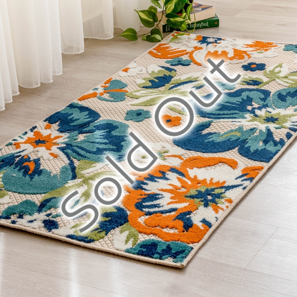 Madagascar Pansy 80 x 300 cm Zymta Decorative Carpet - Green / White / Beige / Orange