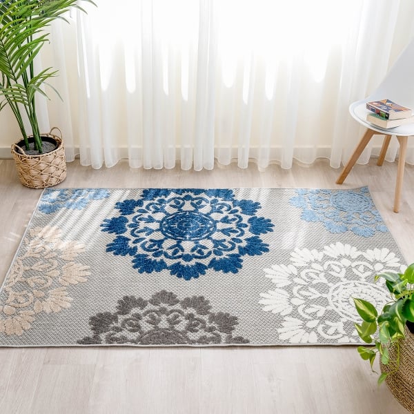Madagascar Fern 160 x 230 cm Zymta Decorative Carpet - Grey / White / Navy Blue / Beige