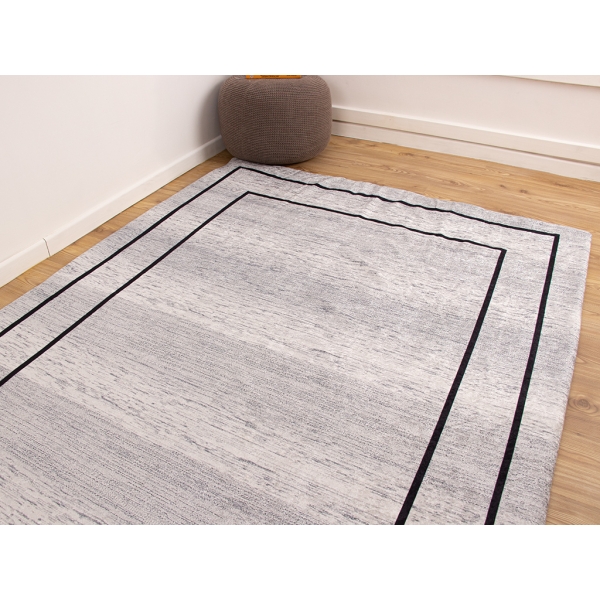 Zymta Framed 160 x 230 Cm Velvet Elastic Carpet Cover - Light Grey / Grey / Black