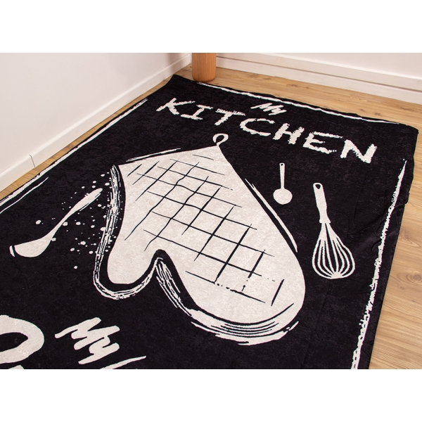 Zymta My Kitchen 160 x 230 Cm Velvet Elastic Carpet Cover - Black / Off White