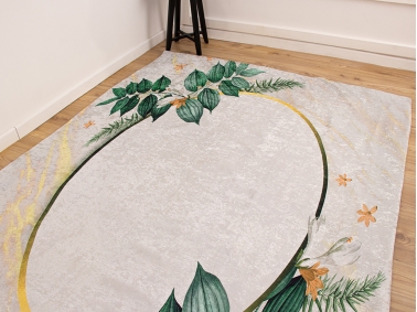 Zymta Jungle Mirror 160 x 230 Cm Velvet Elastic Carpet Cover - Off White / Green / Gold