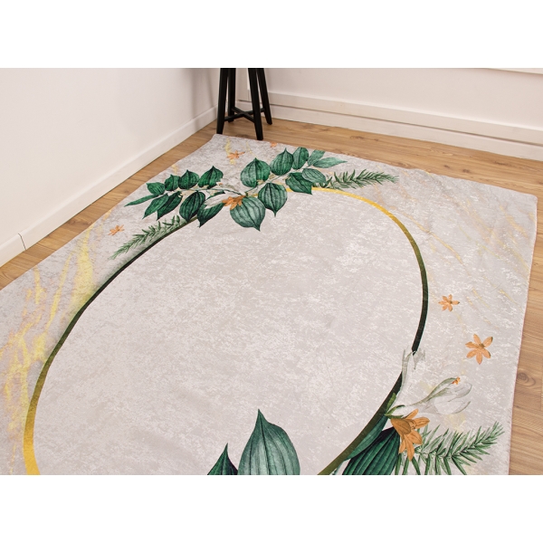 Zymta Jungle Mirror 160 x 230 Cm Velvet Elastic Carpet Cover - Off White / Green / Gold