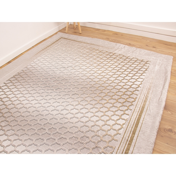 Zymta Valve 160 x 230 Cm Velvet Elastic Carpet Cover - Beige / Light Brown