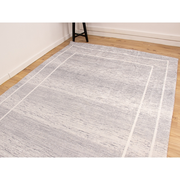 Zymta Framed 160 x 230 Cm Velvet Elastic Carpet Cover - Off White / Light Grey / Dark Grey