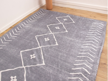 Zymta Aztec 160 x 230 Cm Velvet Elastic Carpet Cover - Off White / Dark Grey / Grey