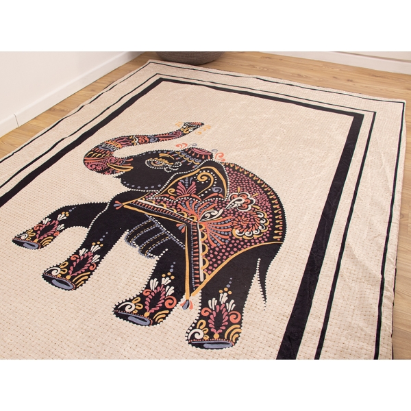 Zymta Elephant 160 x 230 Cm Velvet Elastic Carpet Cover - Beige / Black / Orange