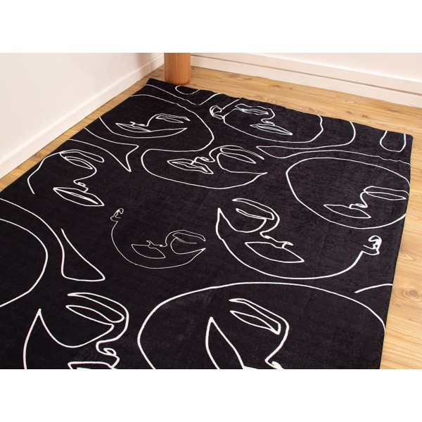 Zymta Faces 160 x 230 Cm Velvet Elastic Carpet Cover - Black / Off White