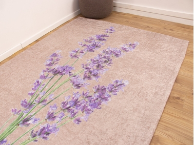 Zymta Lavender 160 x 230 Cm Velvet Elastic Carpet Cover - Light Brown / Purple / Green