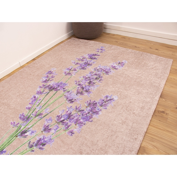 Zymta Lavender 160 x 230 Cm Velvet Elastic Carpet Cover - Light Brown / Purple / Green