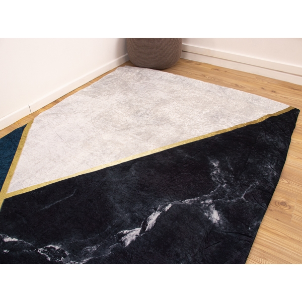 Zymta Slices 160 x 230 Cm Velvet Elastic Carpet Cover - Off White / Black / Gold