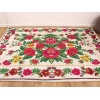 Zymta Roses 160 x 230 Cm Velvet Elastic Carpet Cover - Light Beige / Red / Green