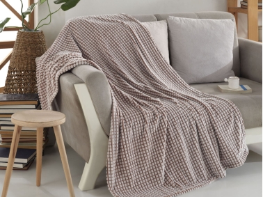 1 Piece Vichy 01 Double Layered Double Blanket Wellsoft 220 x 240 cm - White / Brown