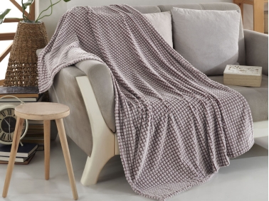 1 Piece Vichy 03 Double Layered Double Blanket Wellsoft 220 x 240 cm - Bordeaux / White