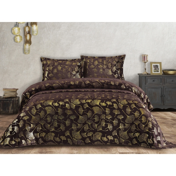 3 Piece Shine 01 Double Layered Blanket Wellsoft 220 x 240 cm - Bordeaux / Gold