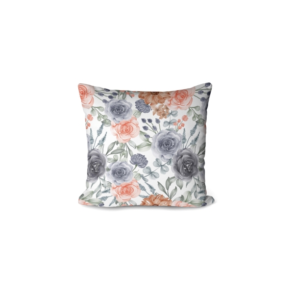 Cover Cushion Printed Roses 45 x 45 Cm - White / Grey / Coral Pink