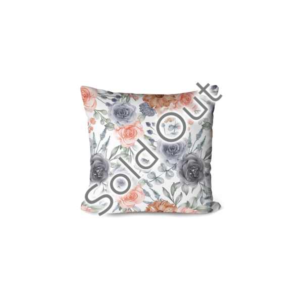 Cover Cushion Printed Roses 45 x 45 Cm - White / Grey / Coral Pink