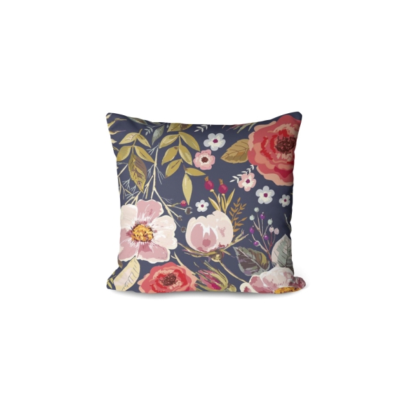 Cover Cushion Printed Rosette 45 x 45 Cm - Navy Blue / Dried Rose / Green
