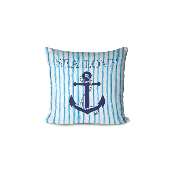 Cover Cushion Printed Sea Love 43 x 43 Cm - White / Blue / Navy Blue