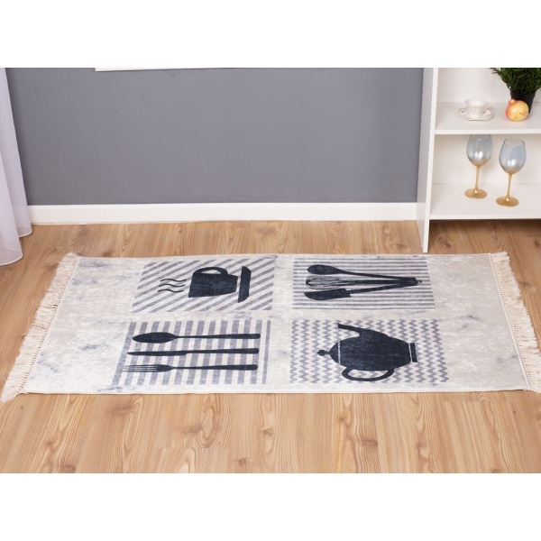 Palermo Carpet Design Decorative Kitchen Accessories 160 x 230 cm - Off White / Grey / Black