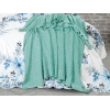 Polka Double Pompom Knitted Blanket 220 x 240 cm - Aqua Green / White