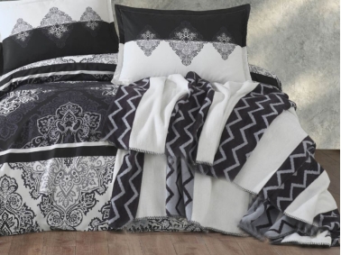 Zigzag Double Blanket 180 x 220 cm - Off White / Black / Grey