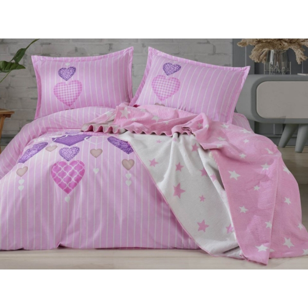 Stars Double Blanket 180 x 220 cm - Pink / Off White