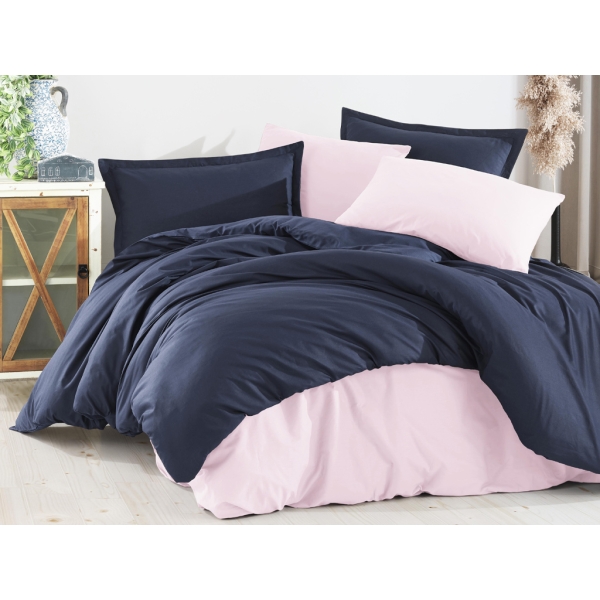 6 Pieces Plain Cotton Double Duvet Cover Set 200 x 220 cm - Navy Blue / Pink