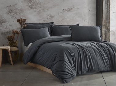 4 Pieces Nil Cotton Double Duvet Cover Set 200 x 220 cm - Anthracite