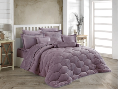 Hexa Sherpa Double Bedspread 260 x 240 cm ( 300 GSM ) - Purple