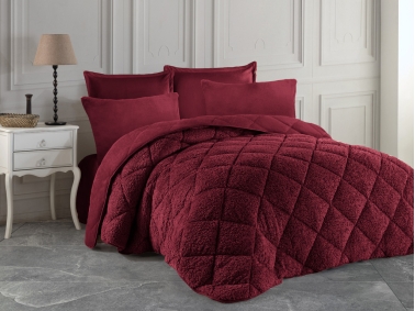Karo Sherpa Double Bedspread 260 x 240 cm ( 300 GSM ) - Claret Red