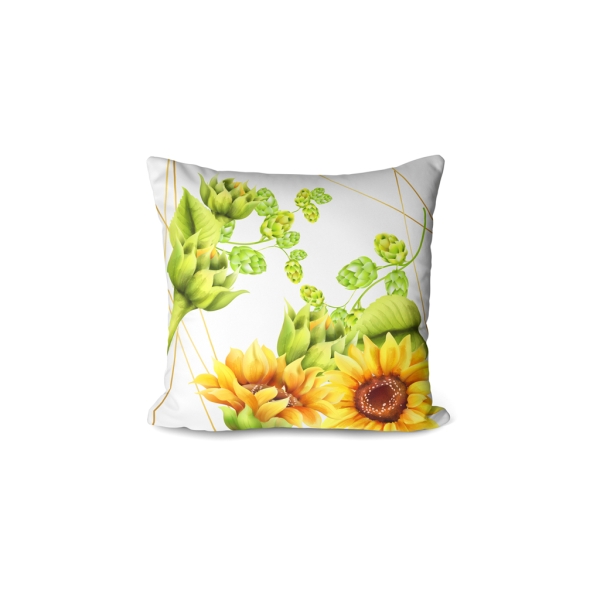 Cover Cushion Printed Sunflower 43 x 43 Cm - White / Green / Yellow