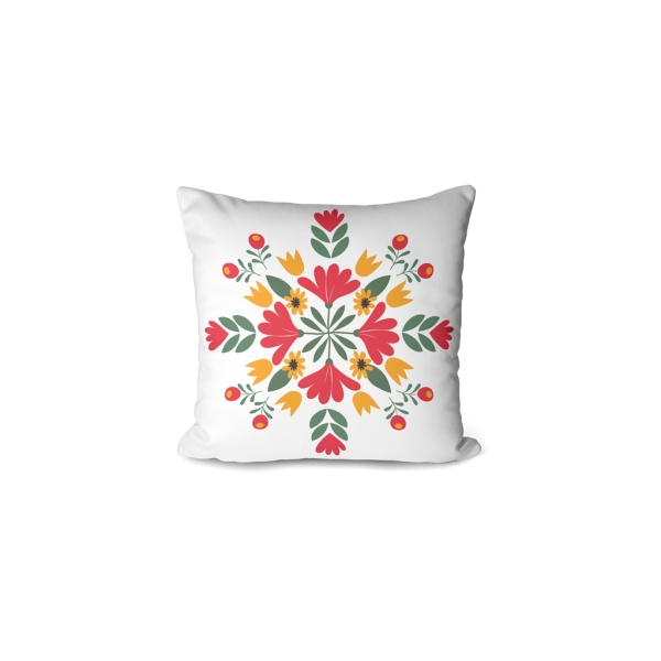 Cover Cushion Printed Spring Bloom 43 x 43 Cm - White / Green / Red / Dark Yellow