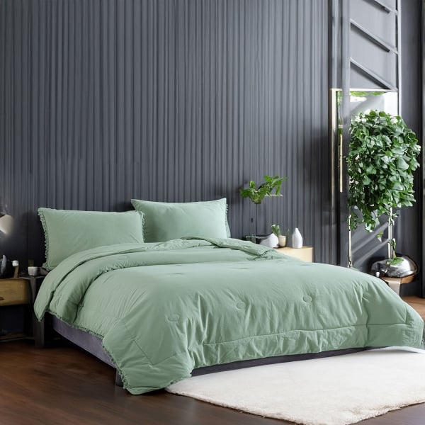 2 Pieces Washed Single Bedspread 180 x 230 cm - Green