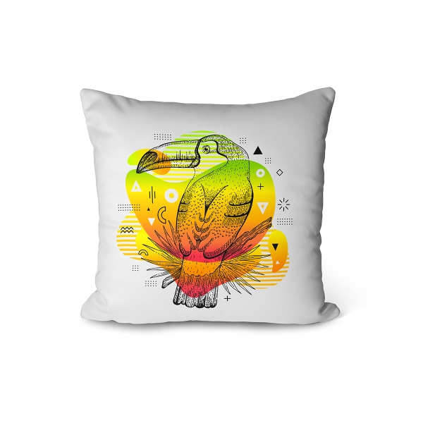 Cover Cushion Printed Parrot 43 x 43 Cm - Yellow / Orange / Green