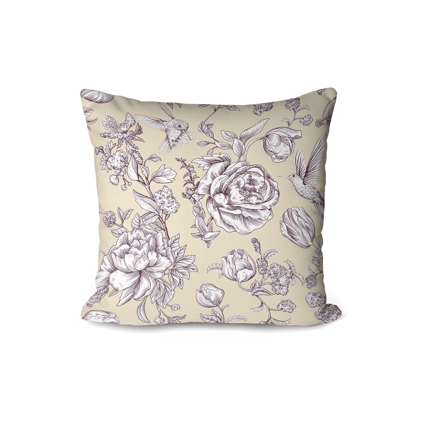 Cover Cushion Printed Rose 43 x 43 Cm - Beige / Lilac