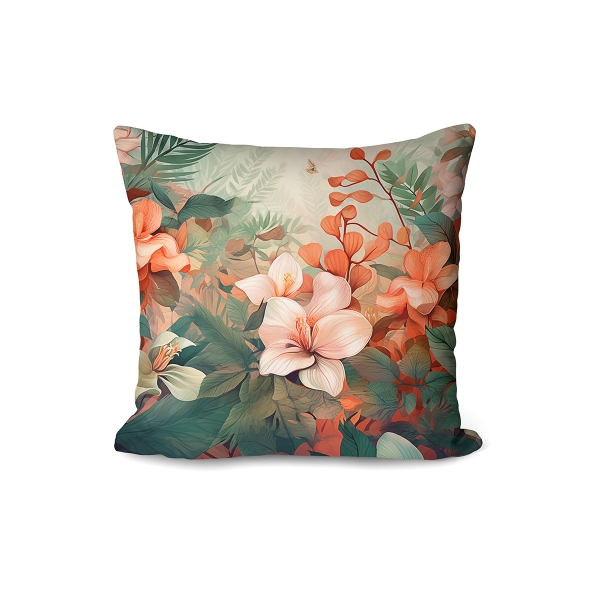 Cover Cushion Printed Forest Flower 43 x 43 Cm - Orange / Dark Green / Pink