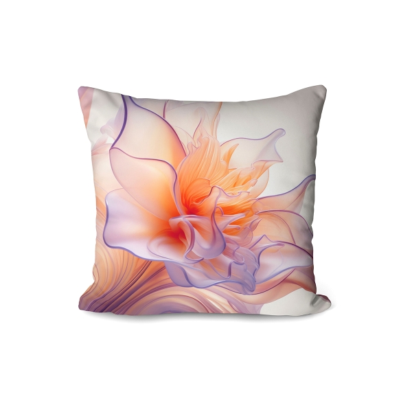 Cover Cushion Printed 3D Flowers 43 x 43 Cm - Lilac / Orange 