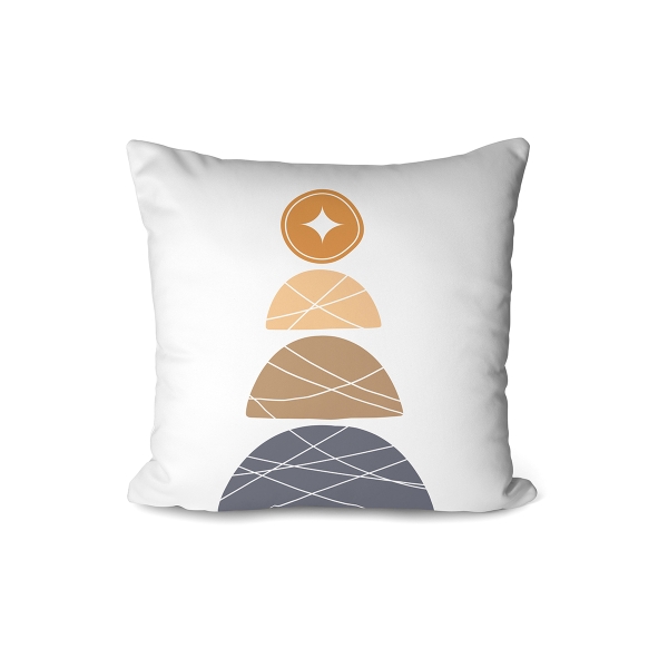 Cover Cushion Printed Geometric Forms 43 x 43 Cm - Ecru / Orange / Navy Blue / White