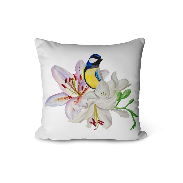 Cover Cushion Printed Lily 43 x 43 Cm - Lilac / Yellow / Green / White