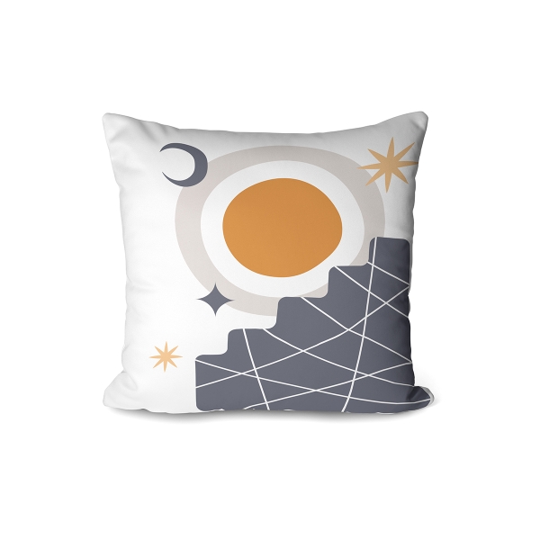 Cover Cushion Printed Moon 43 x 43 Cm - Anthracite / Mustard / White