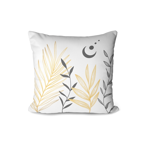 Cover Cushion Printed Leafy 43 x 43 Cm - White / Anthracite / Gold