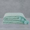 Polka Double Pompom Knitted Blanket 220 x 240 cm - Aqua Green / White