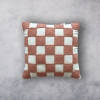 Pink Checkered Punch Decorative Cushion With Filling 43 x 43 cm - Beige / Dark Pink