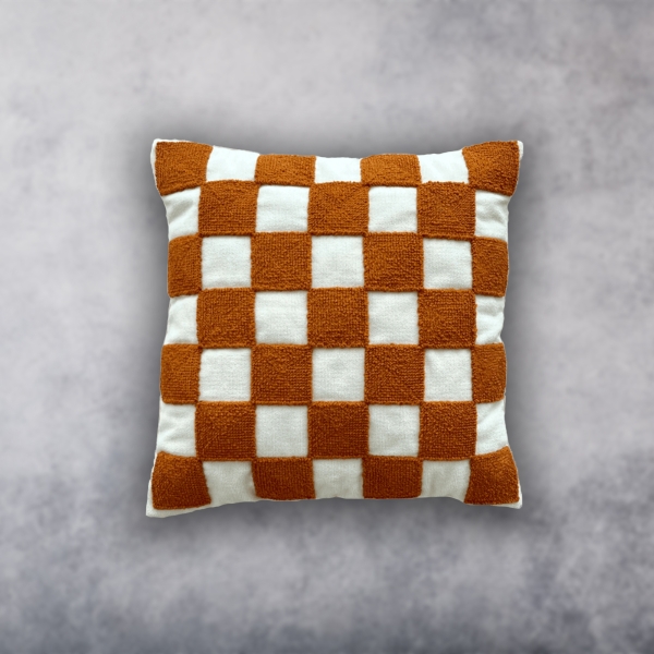 Cool Checkered Punch Decorative Cushion With Filling 43 x 43 cm - Beige / Orange