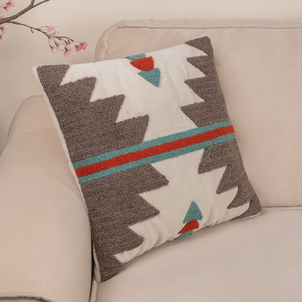 Gordion Punch Decorative Cushion With Filling 43 x 43 cm - Light Beige / Brown Grey / Brick Red / Blue Green