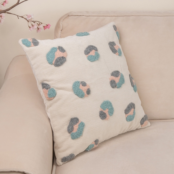 Leo Punch Decorative Cushion With Filling 43 x 43 cm - Light Beige / Pink / Blue Green / Dark Grey