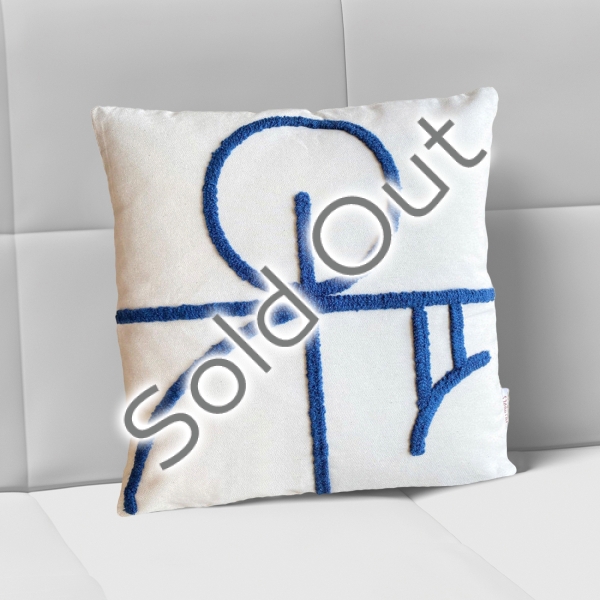Lapis Gerra Punch Decorative Cushion With Filling 43 x 43 cm - Light Beige / Navy Blue