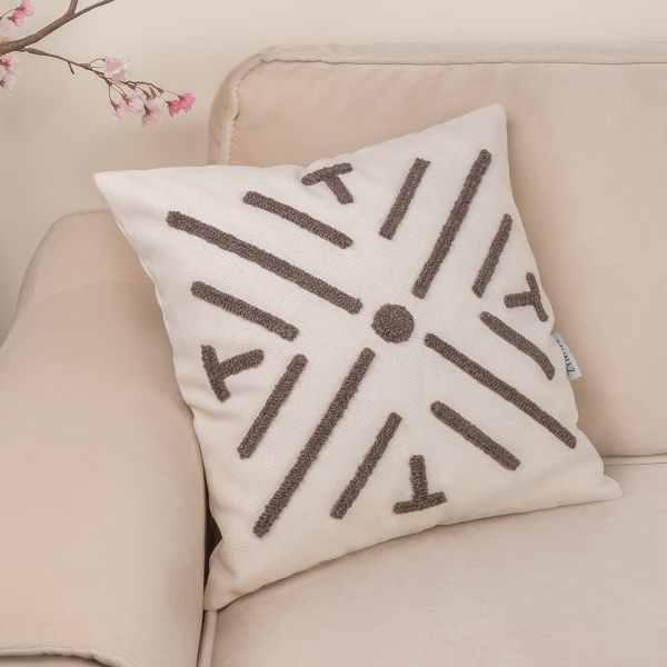 Nabu Punch Decorative Cushion With Filling 43 x 43 cm - Light Beige / Brown Grey