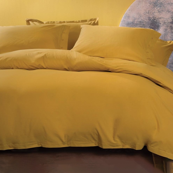 4 Pieces Plain Ranforce Cotton Double Duvet Cover Set 200 x 220 cm - Mustard